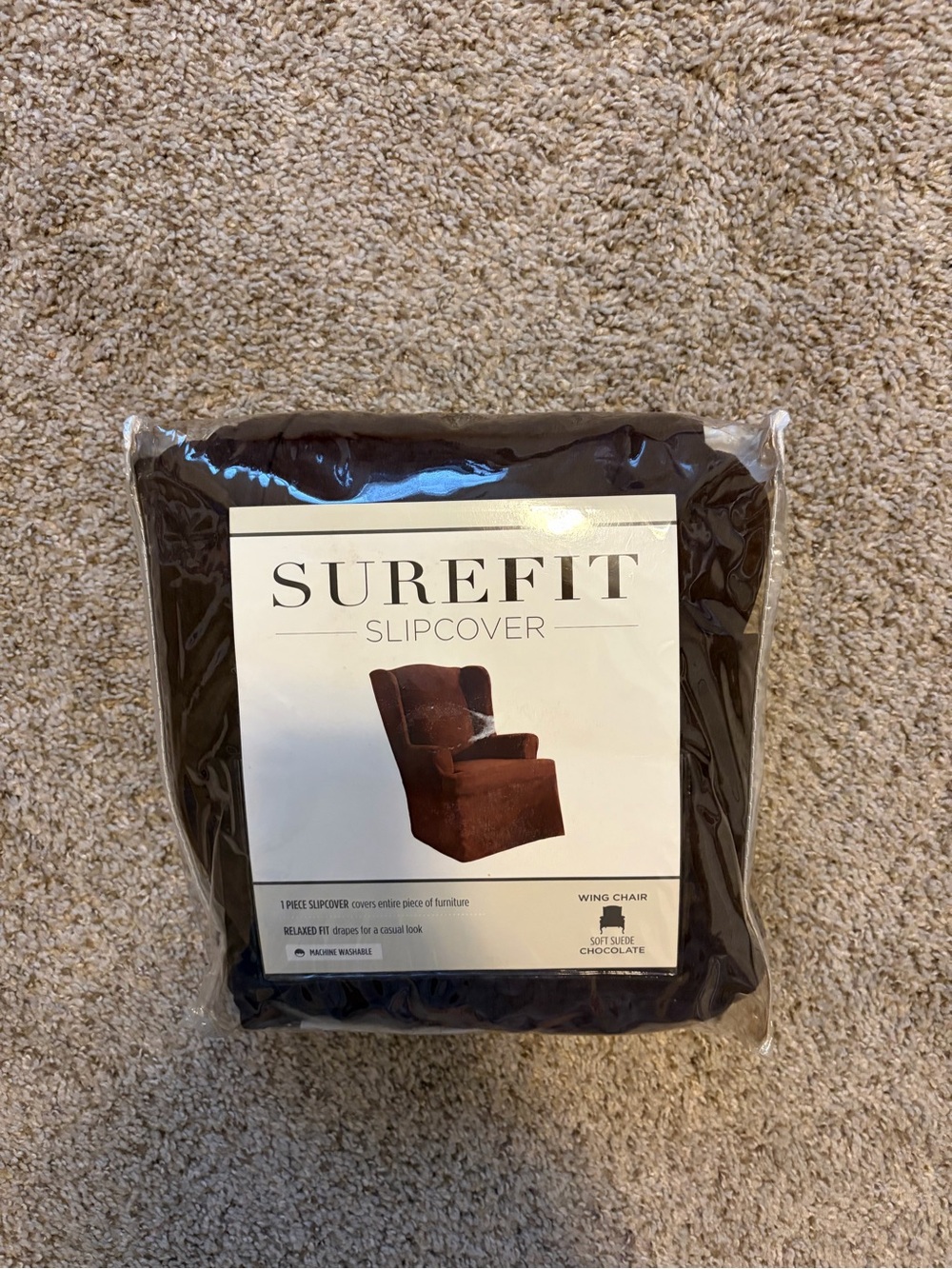 SureFit Slipcover Wing Chair Chocolate Brown NEW